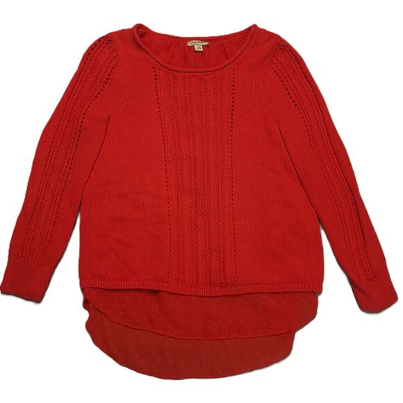 Lucky Brand Sweaters - Lucky Brand Womens S  Sweater Sheer Layered Blouse Pullover Knit Open Back Red